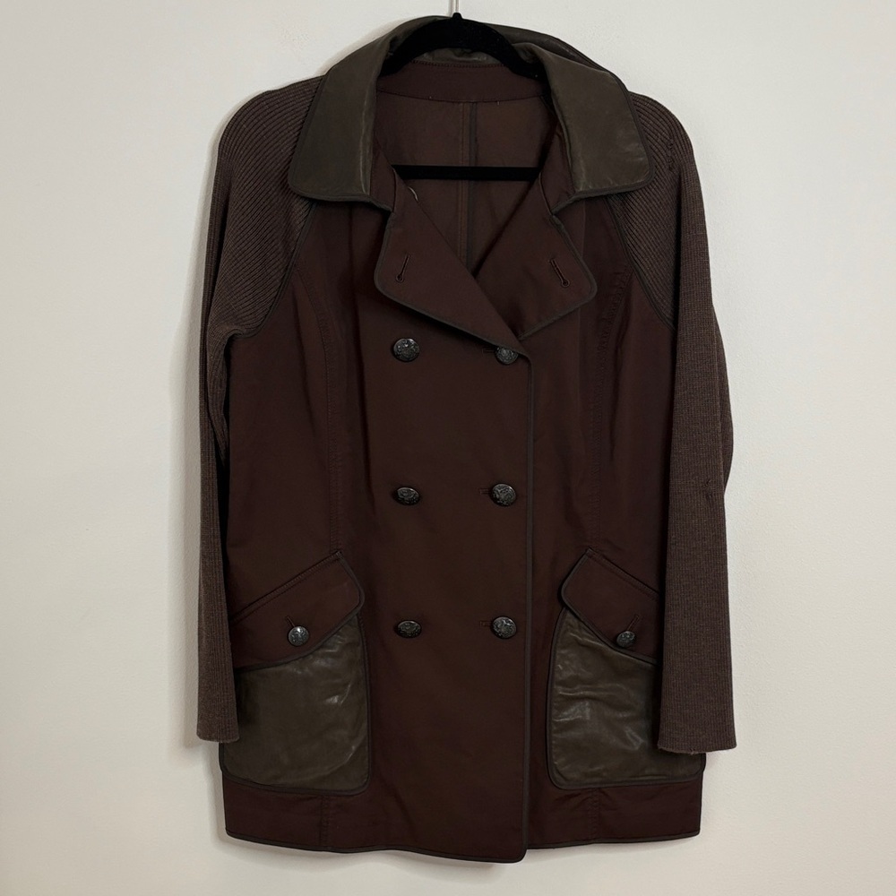 St John Lambskin Leather Double Breasted Coat